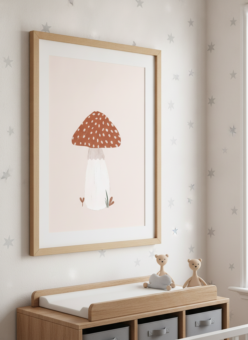 Soft neutral wall art styled in a serene nursery with pastel tones