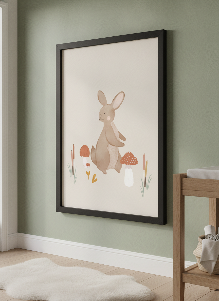 Soft neutral wall art styled in a serene nursery with pastel tones