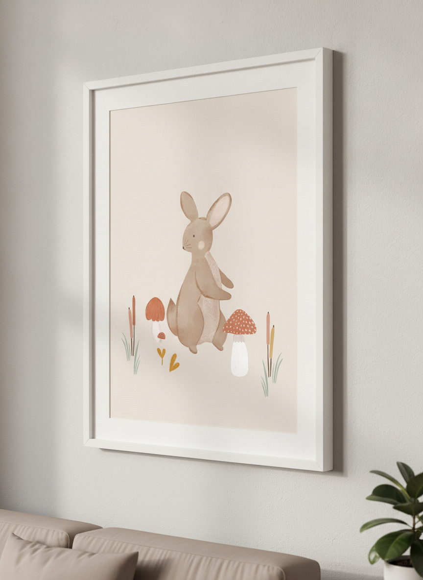Modern wall art styled above a sofa in a neutral living room