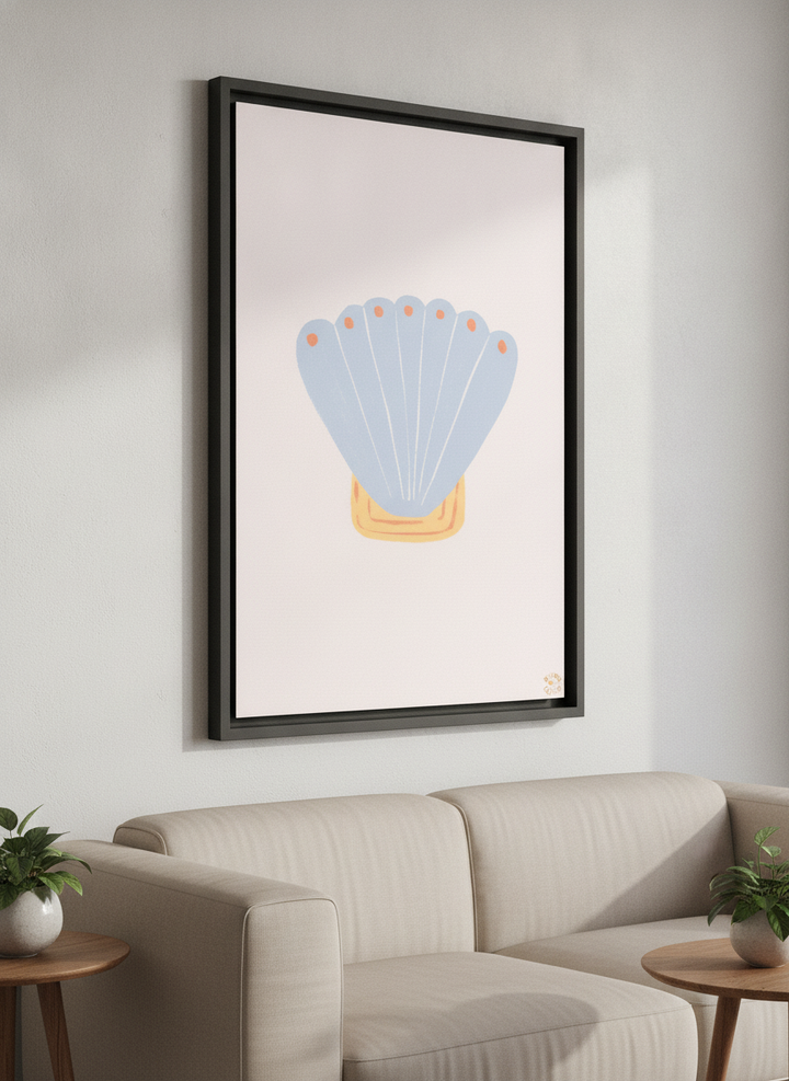 Modern wall art styled above a sofa in a neutral living room