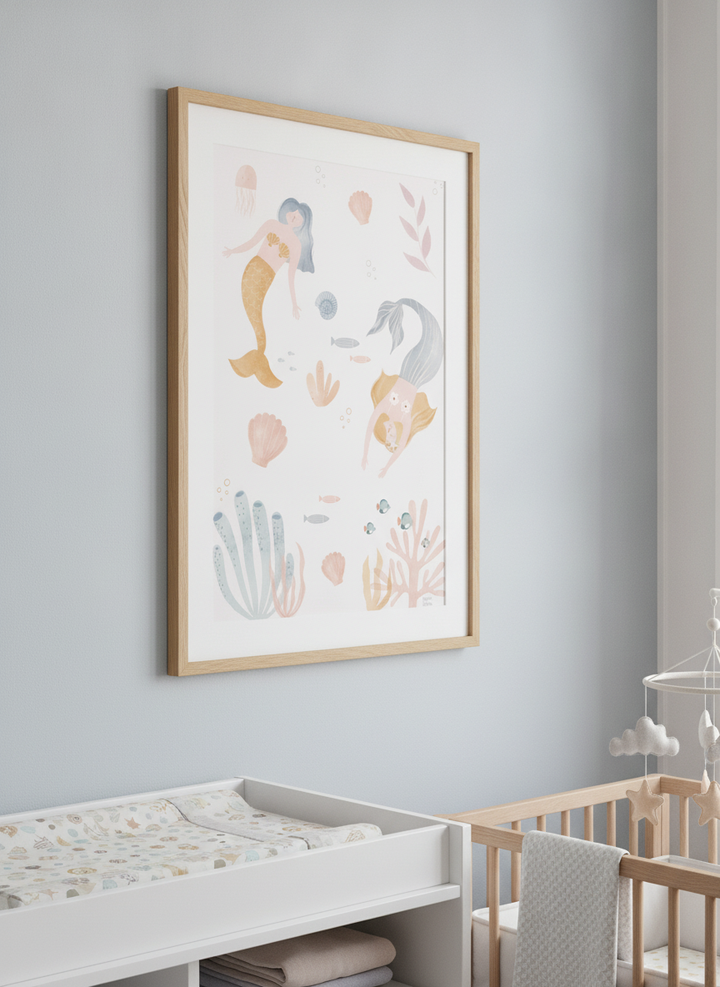 Soft neutral wall art styled in a serene nursery with pastel tones