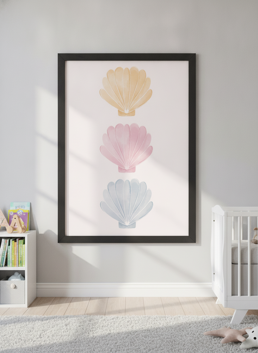 Soft neutral wall art styled in a serene nursery with pastel tones