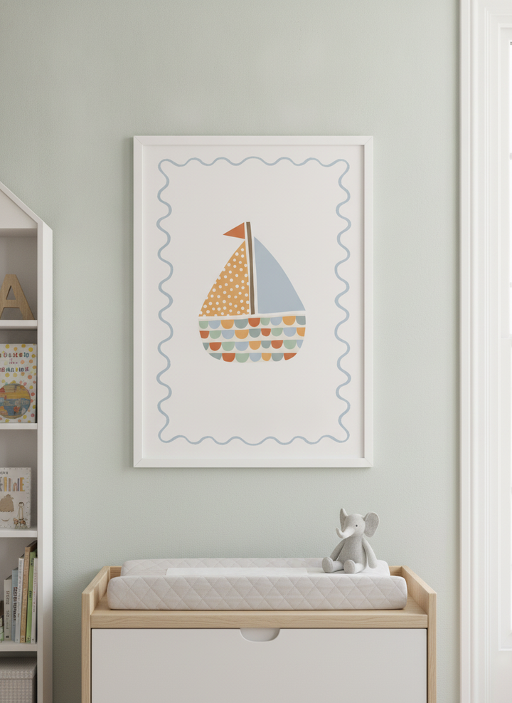 Soft neutral wall art styled in a serene nursery with pastel tones