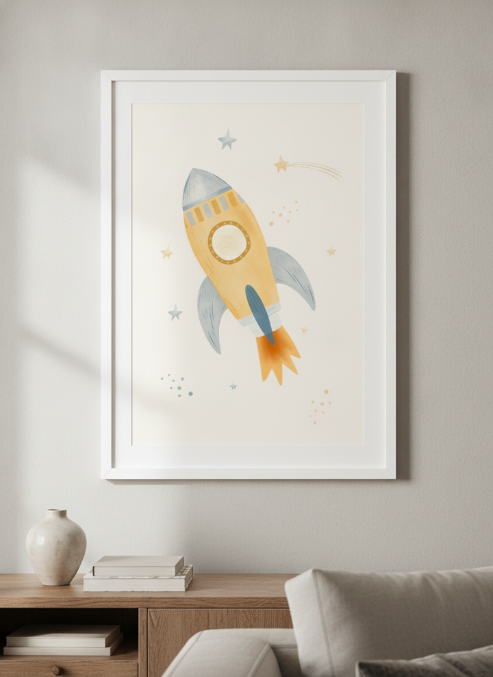 Modern wall art styled above a sofa in a neutral living room