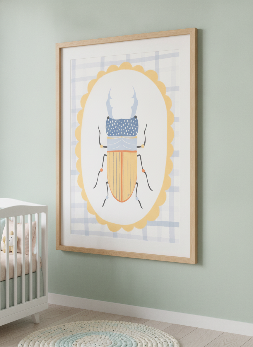 Soft neutral wall art styled in a serene nursery with pastel tones