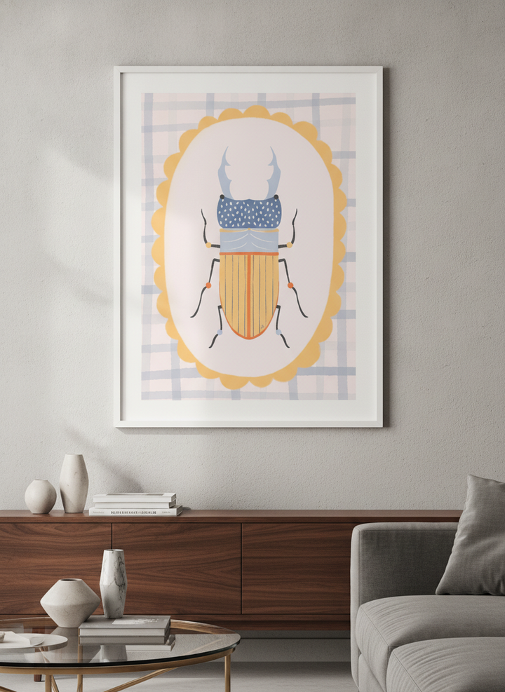Modern wall art styled above a sofa in a neutral living room