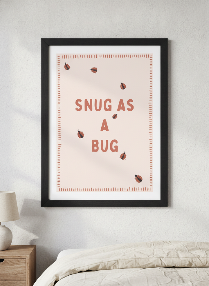 Minimalist artwork displayed in a calm, light-filled bedroom interior