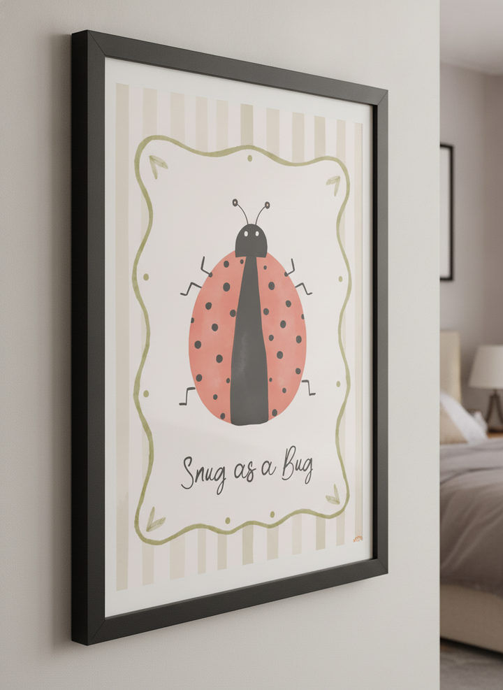 Minimalist artwork displayed in a calm, light-filled bedroom interior