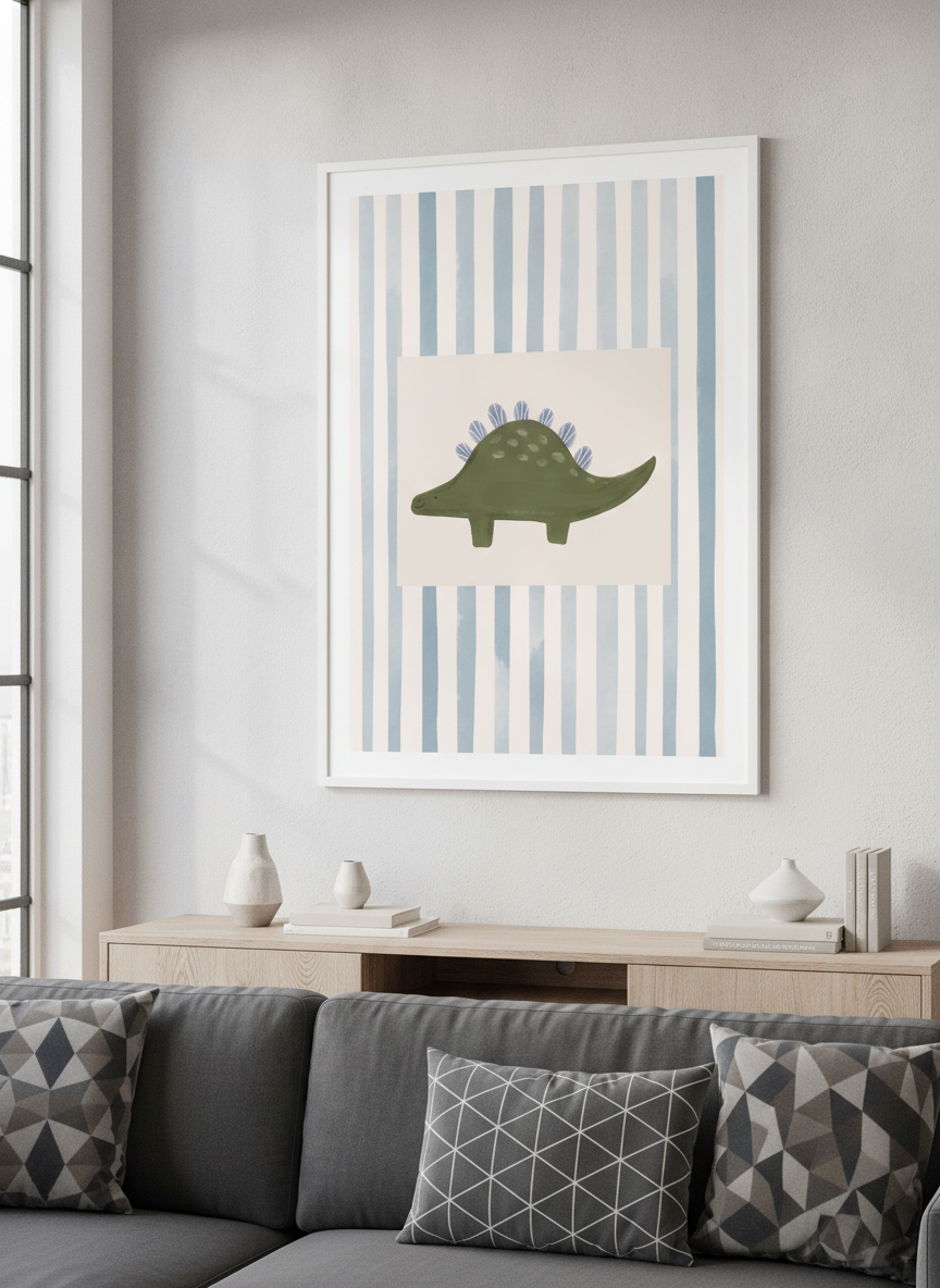 Modern wall art styled above a sofa in a neutral living room