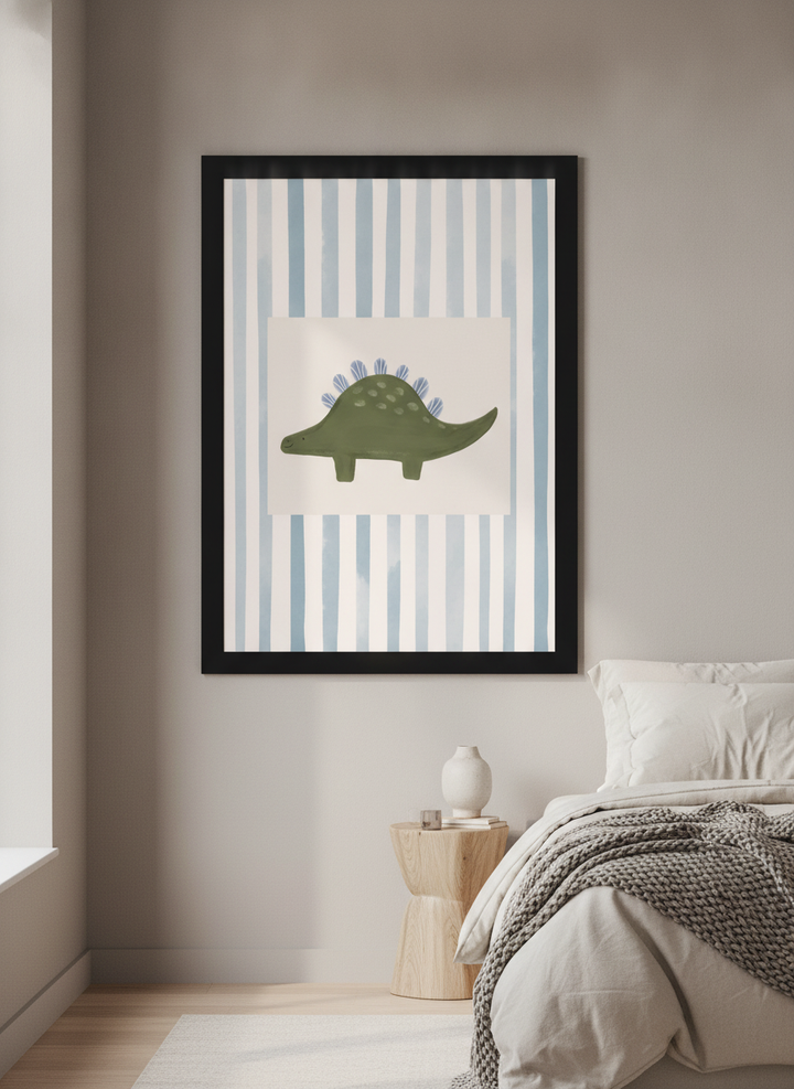 Minimalist artwork displayed in a calm, light-filled bedroom interior