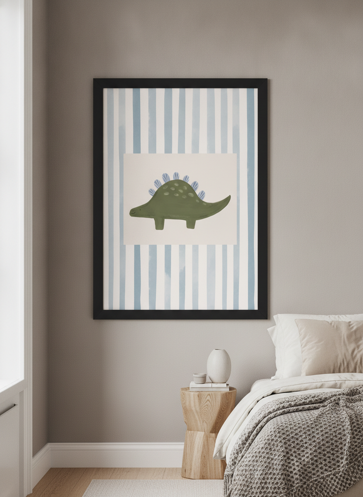 Minimalist artwork displayed in a calm, light-filled bedroom interior