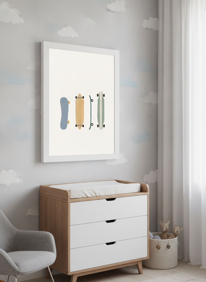 Soft neutral wall art styled in a serene nursery with pastel tones