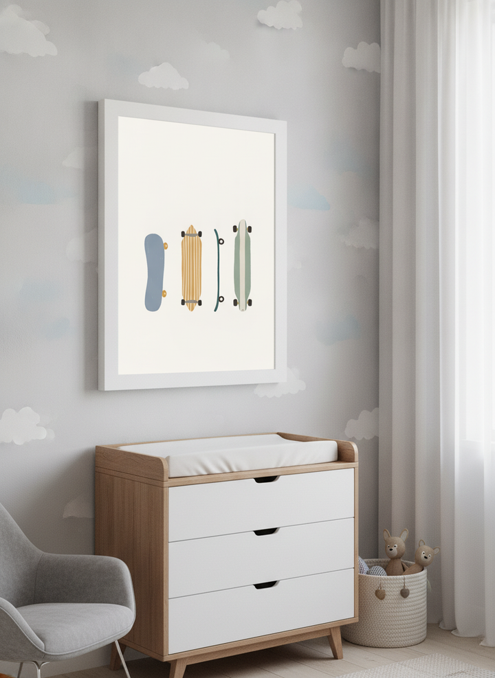 Soft neutral wall art styled in a serene nursery with pastel tones