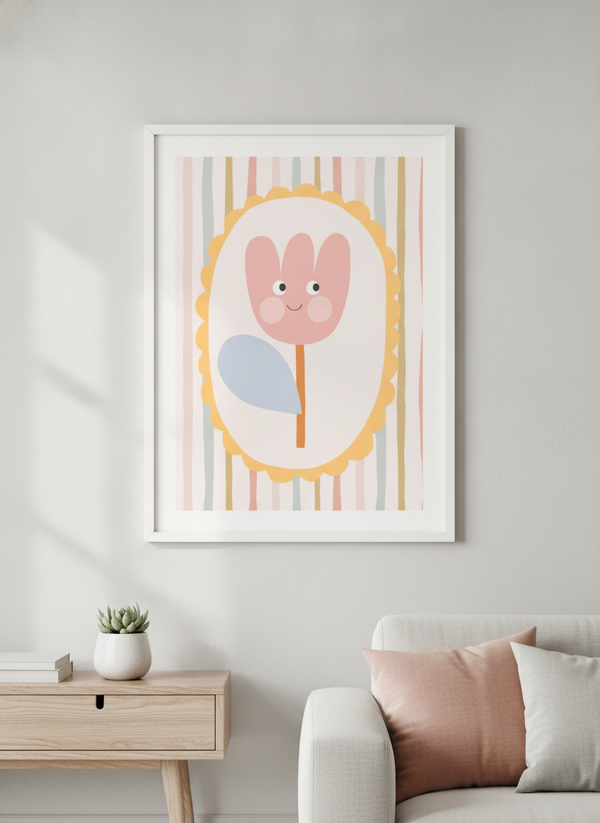 Modern wall art styled above a sofa in a neutral living room