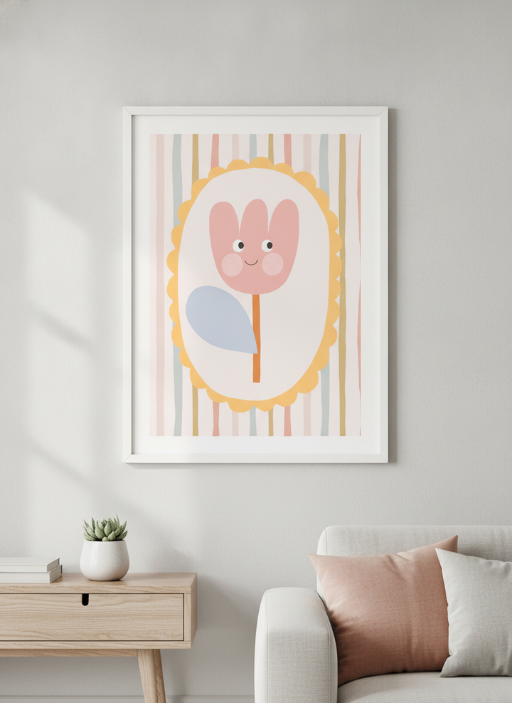 Modern wall art styled above a sofa in a neutral living room