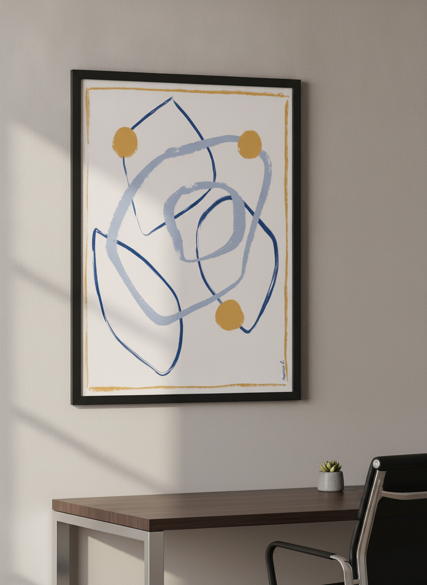 Contemporary wall art featured in a bright modern office workspace