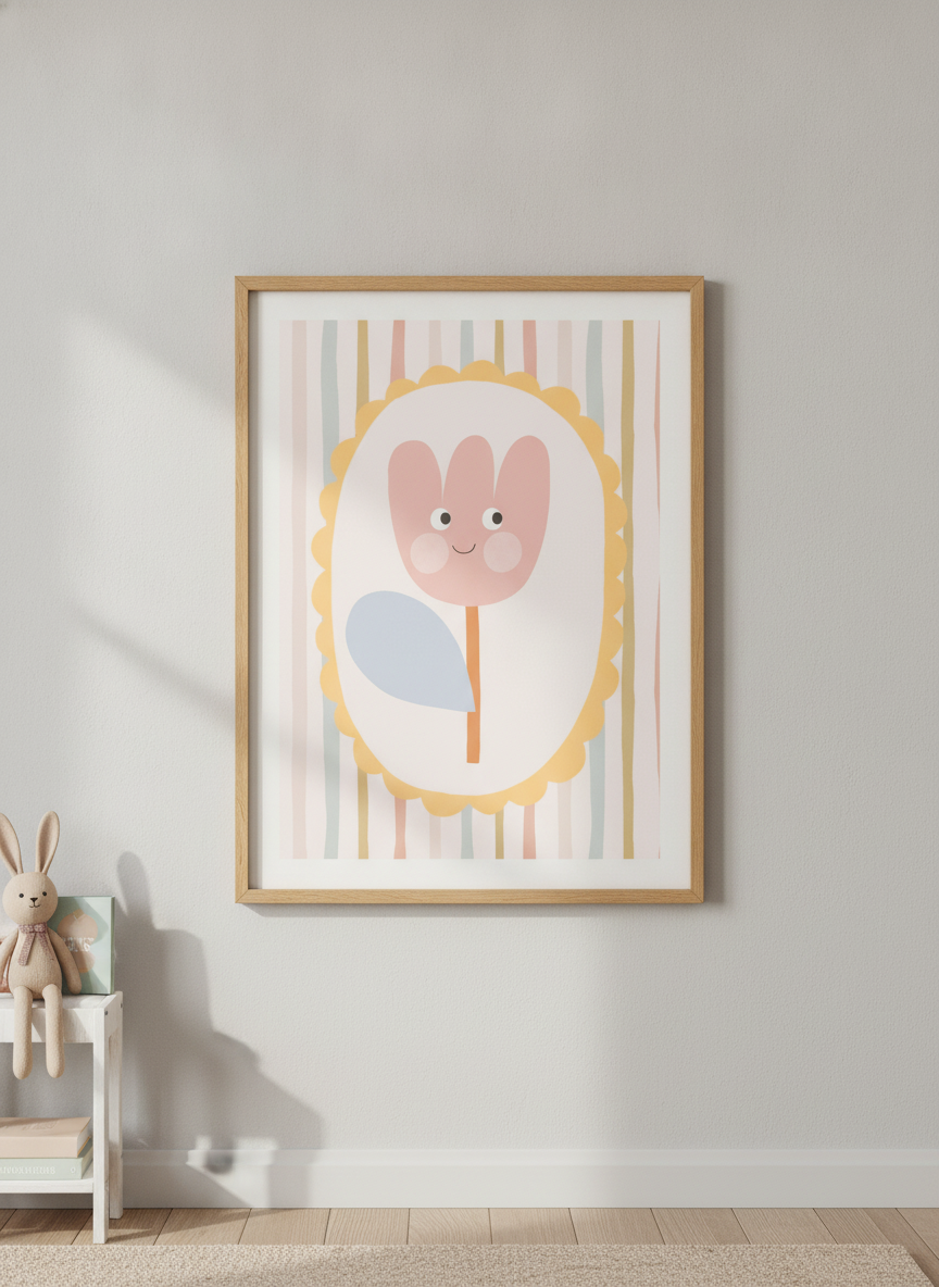 Soft neutral wall art styled in a serene nursery with pastel tones