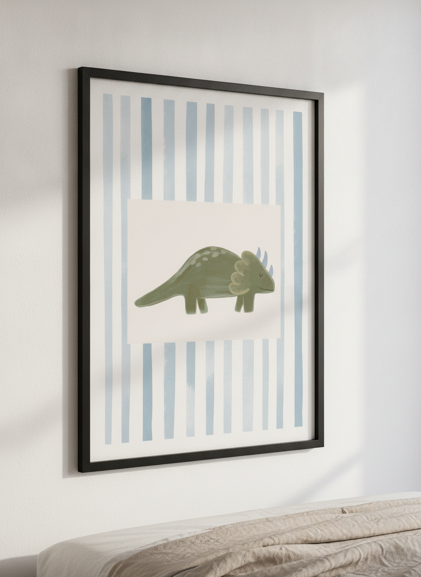 Minimalist artwork displayed in a calm, light-filled bedroom interior