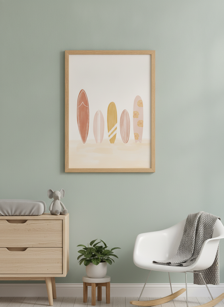 Soft neutral wall art styled in a serene nursery with pastel tones