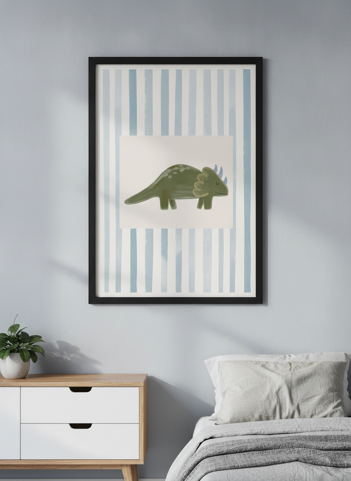 Minimalist artwork displayed in a calm, light-filled bedroom interior
