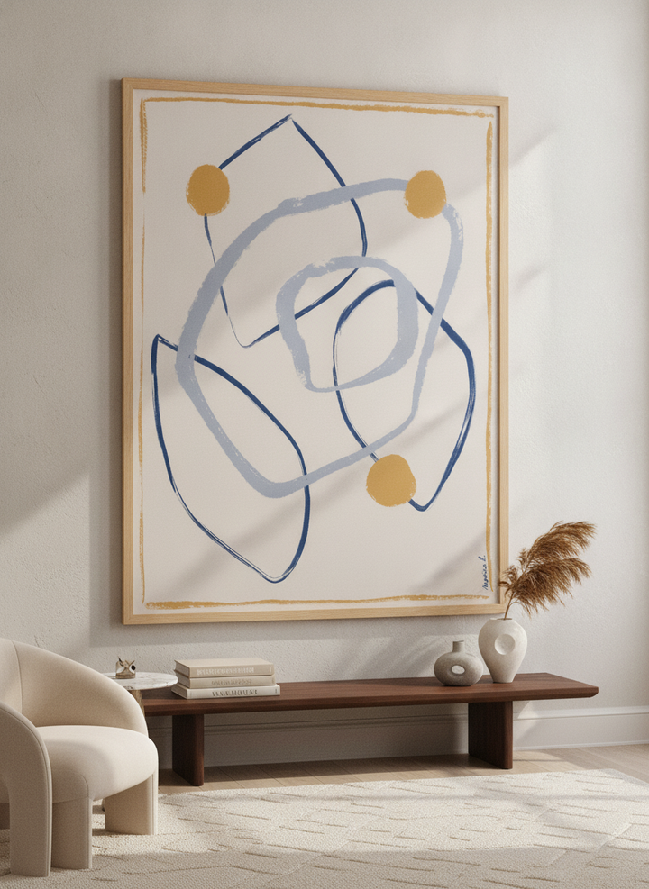 Monumental artwork centred on a feature wall in a luxe interior