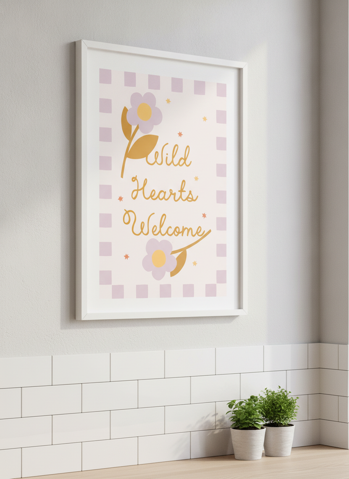 Artwork styled on the wall of a bright modern kitchen