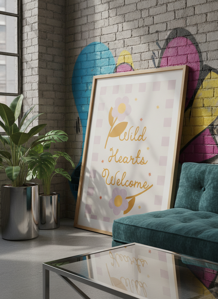 Bold wall art styled in a colourful, eclectic modern home
