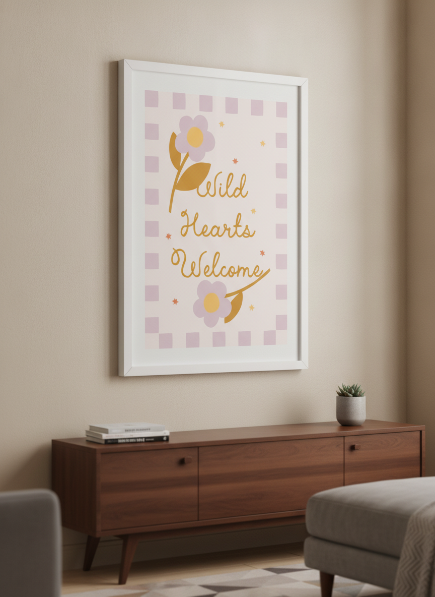 Modern wall art styled above a sofa in a neutral living room