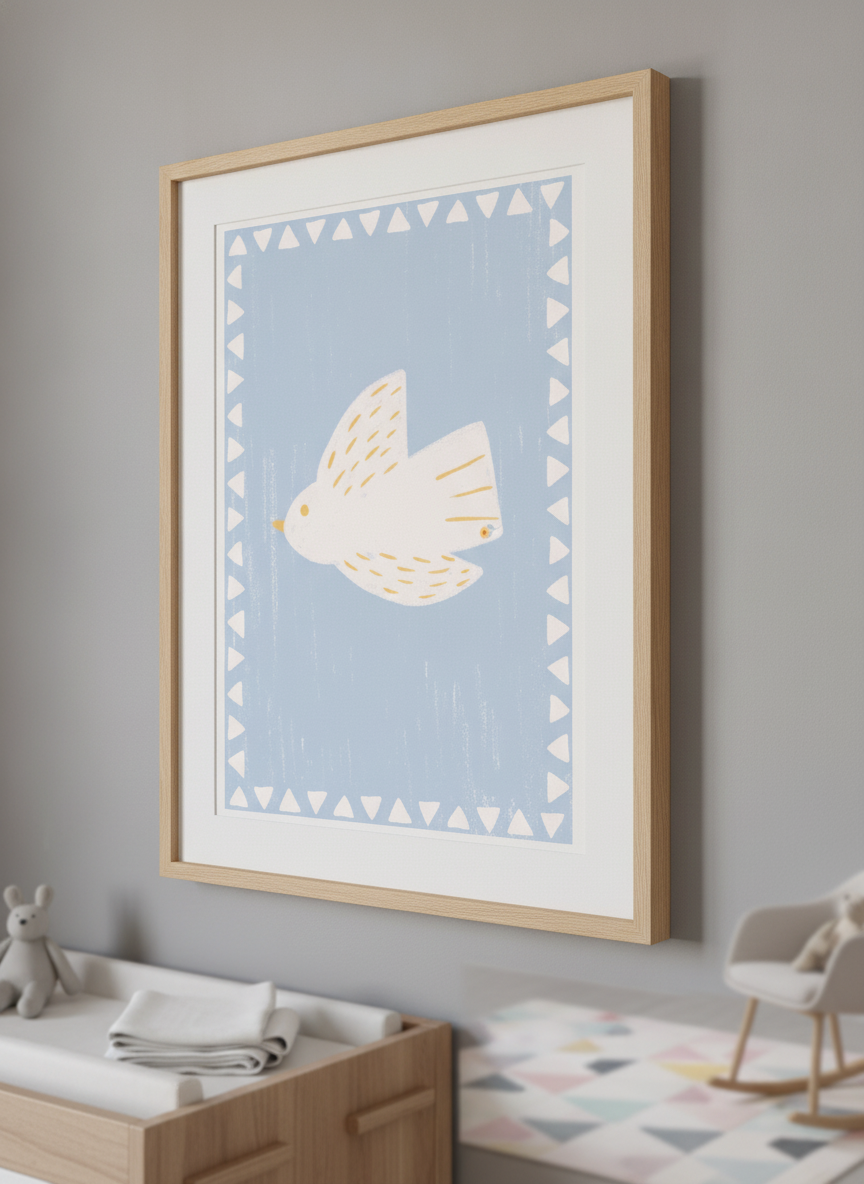 Soft neutral wall art styled in a serene nursery with pastel tones