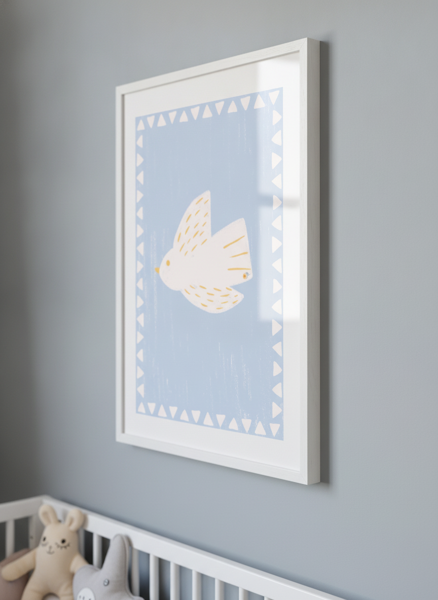 Soft neutral wall art styled in a serene nursery with pastel tones