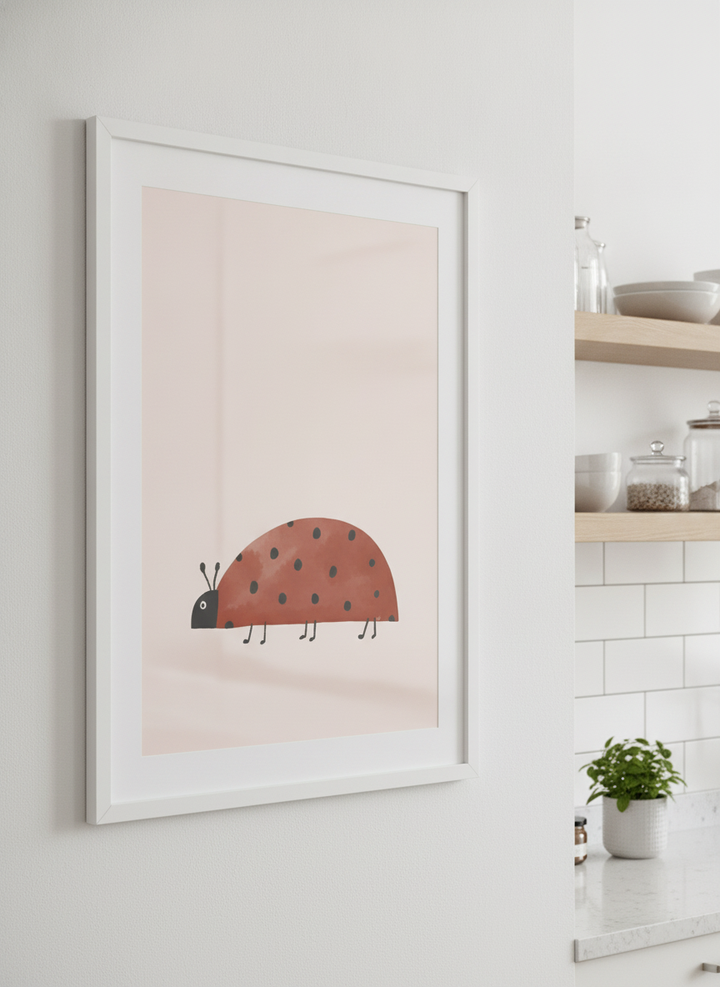 Artwork styled on the wall of a bright modern kitchen