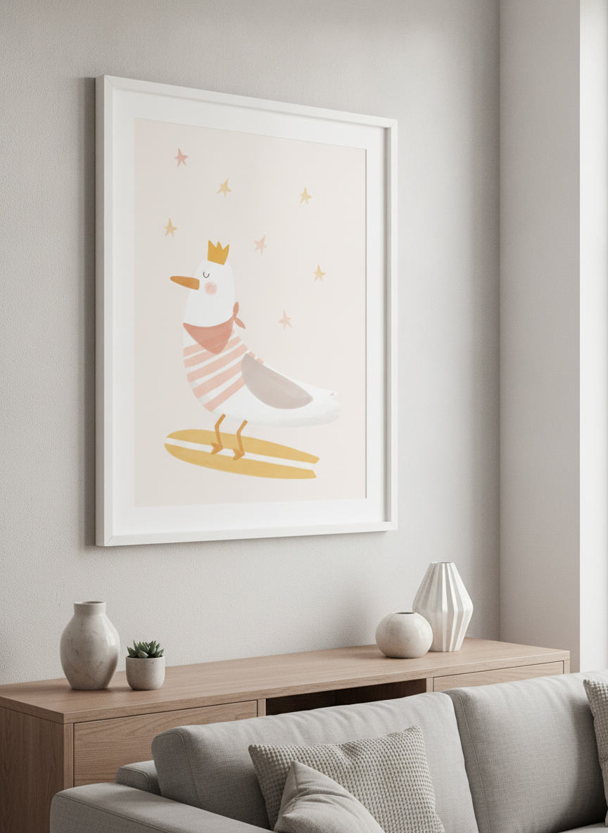 Modern wall art styled above a sofa in a neutral living room