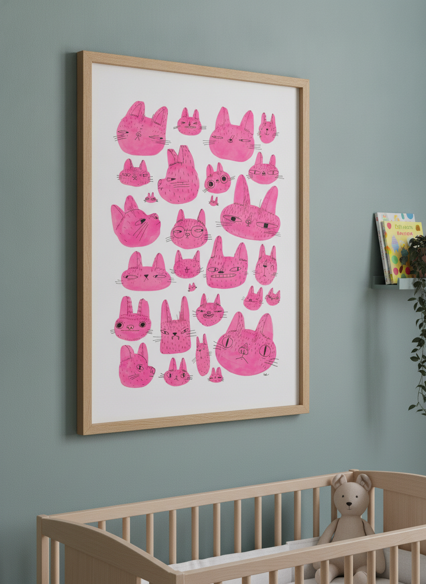 Soft neutral wall art styled in a serene nursery with pastel tones