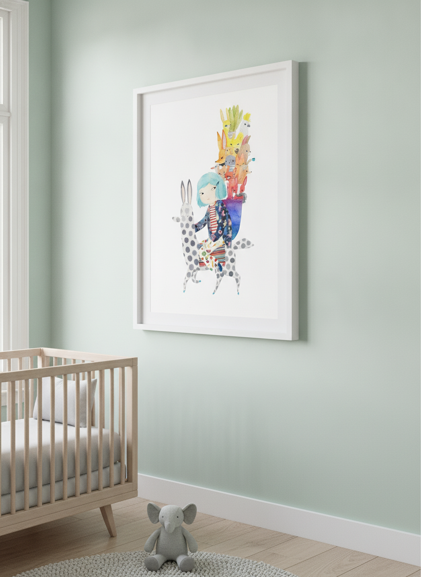 Soft neutral wall art styled in a serene nursery with pastel tones