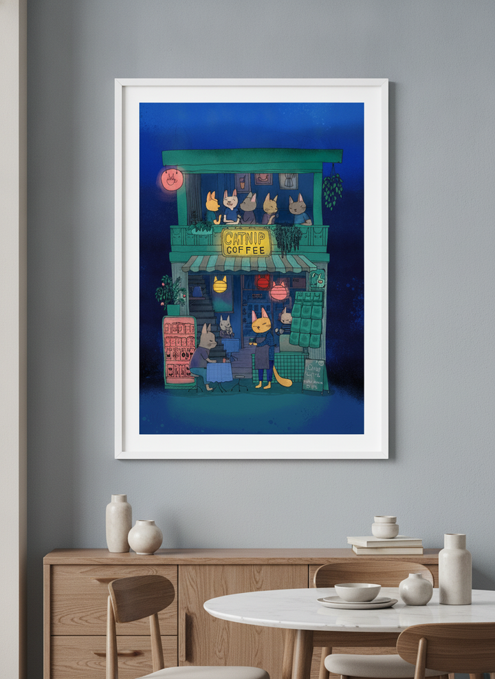 Wall art styled above a dining table in a contemporary home