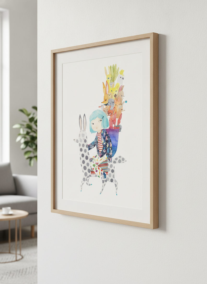 Modern wall art styled above a sofa in a neutral living room