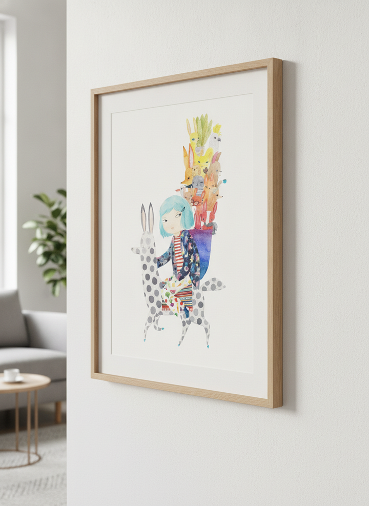 Modern wall art styled above a sofa in a neutral living room