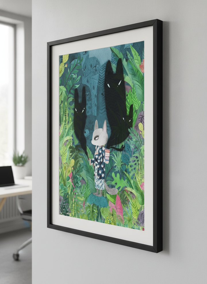 Contemporary wall art featured in a bright modern office workspace