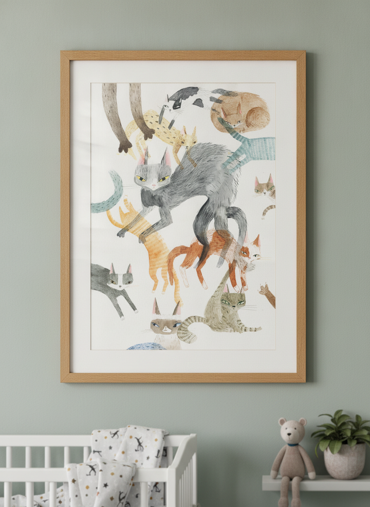 Soft neutral wall art styled in a serene nursery with pastel tones