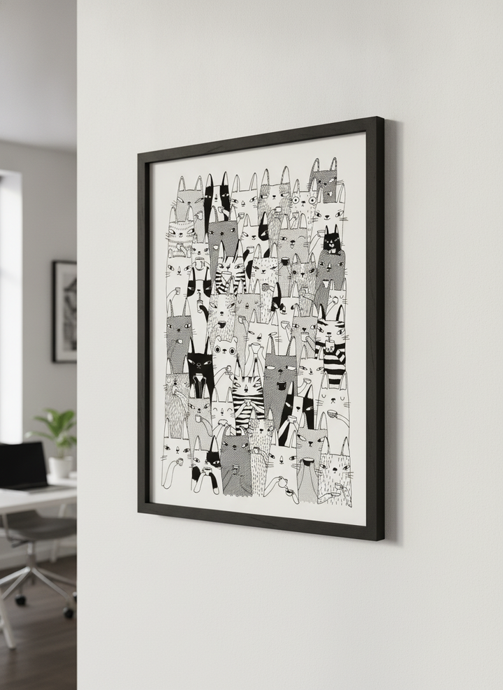 Contemporary wall art featured in a bright modern office workspace