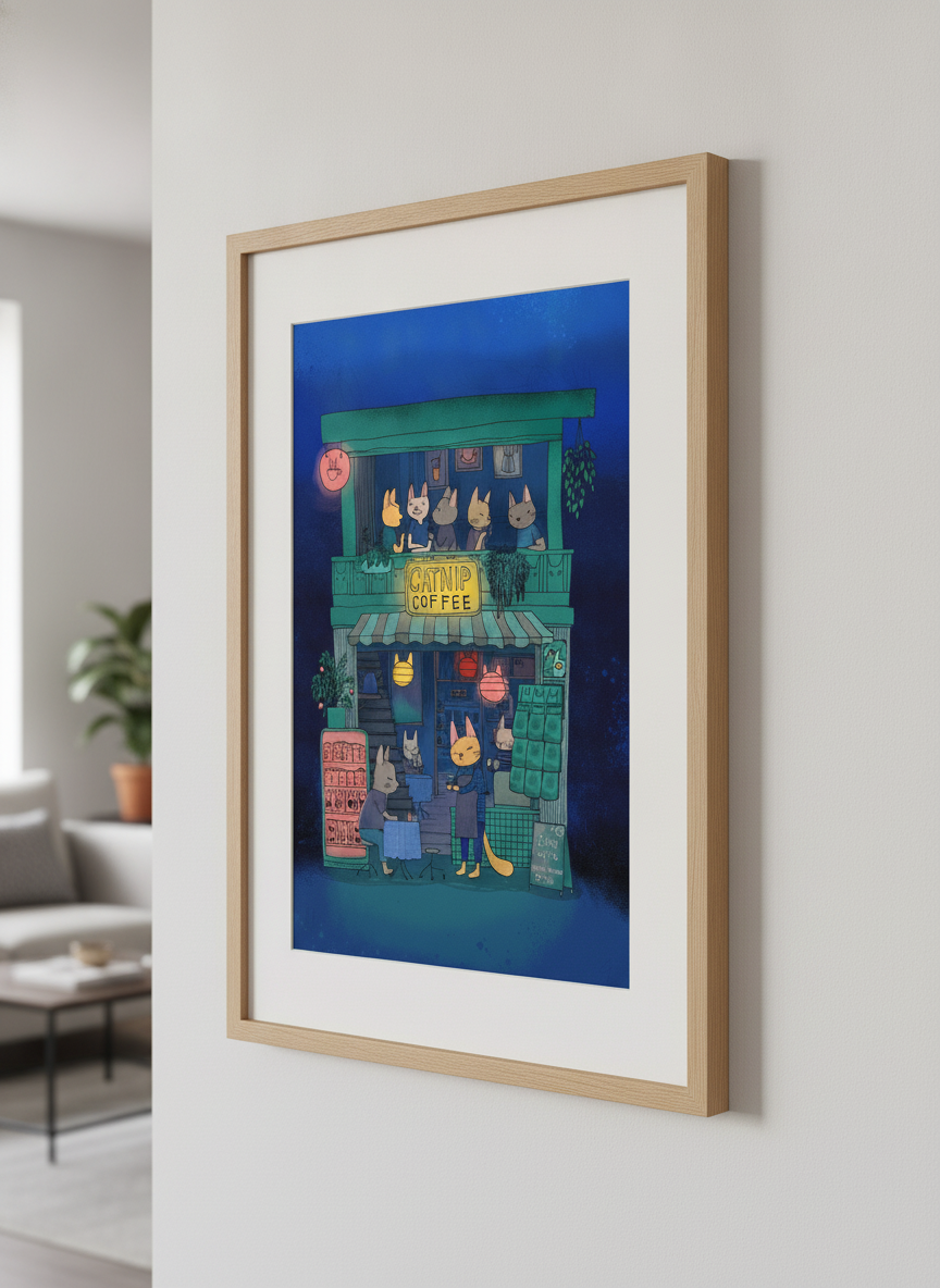 Modern wall art styled above a sofa in a neutral living room