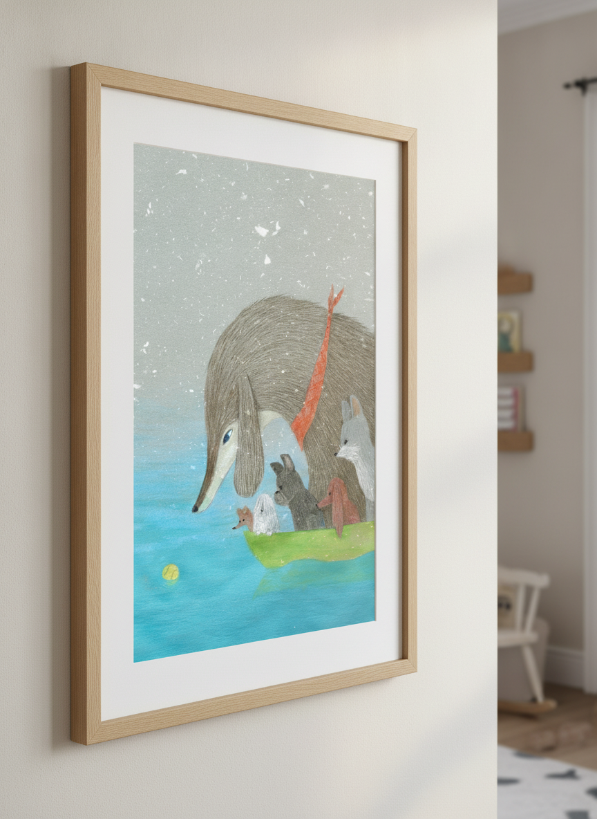 Soft neutral wall art styled in a serene nursery with pastel tones