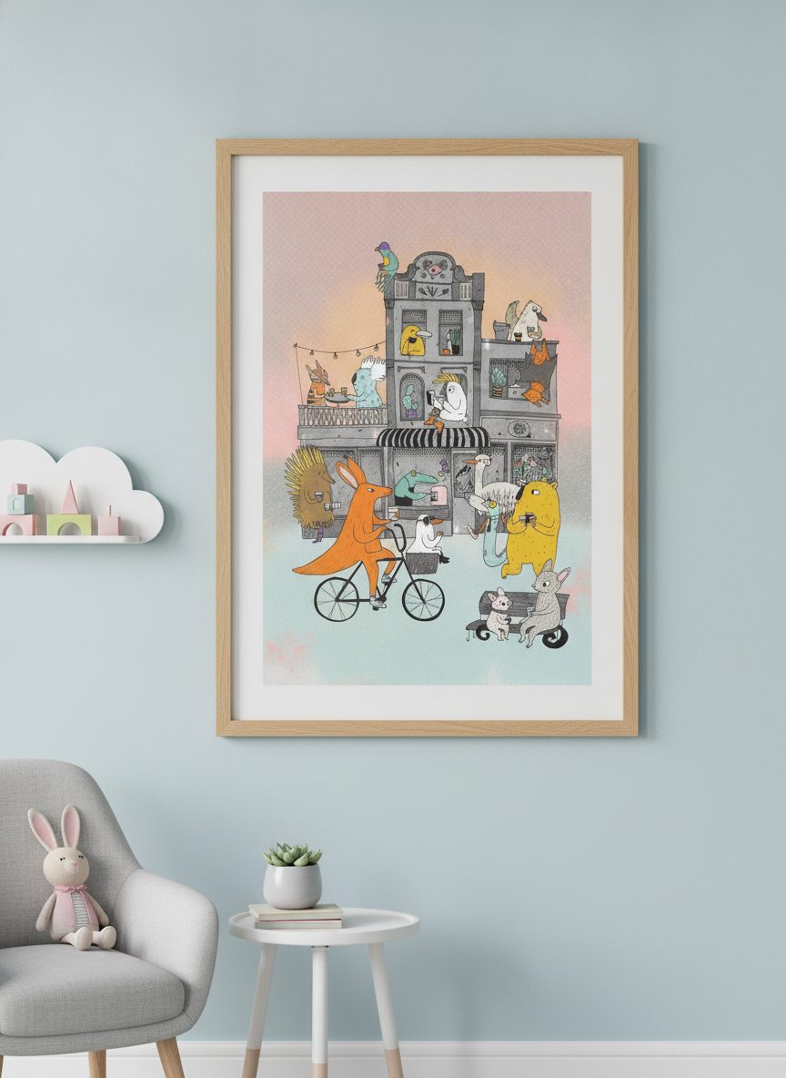 Soft neutral wall art styled in a serene nursery with pastel tones