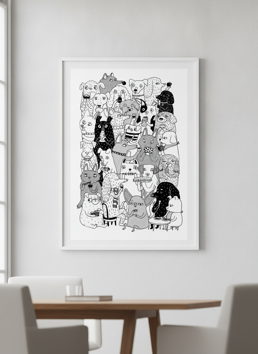 Contemporary wall art featured in a bright modern office workspace