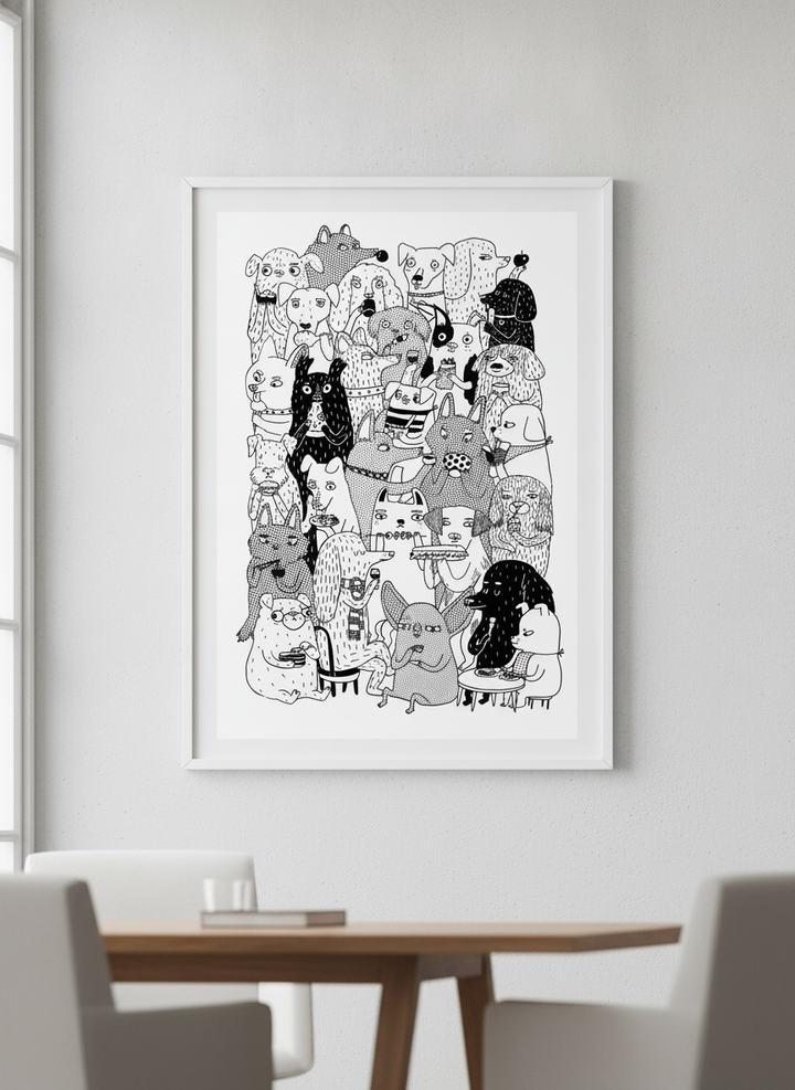 Contemporary wall art featured in a bright modern office workspace