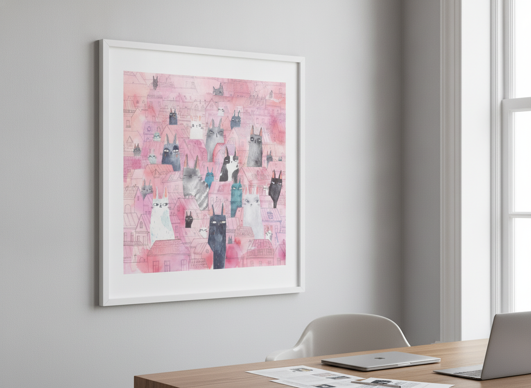 Contemporary wall art featured in a bright modern office workspace