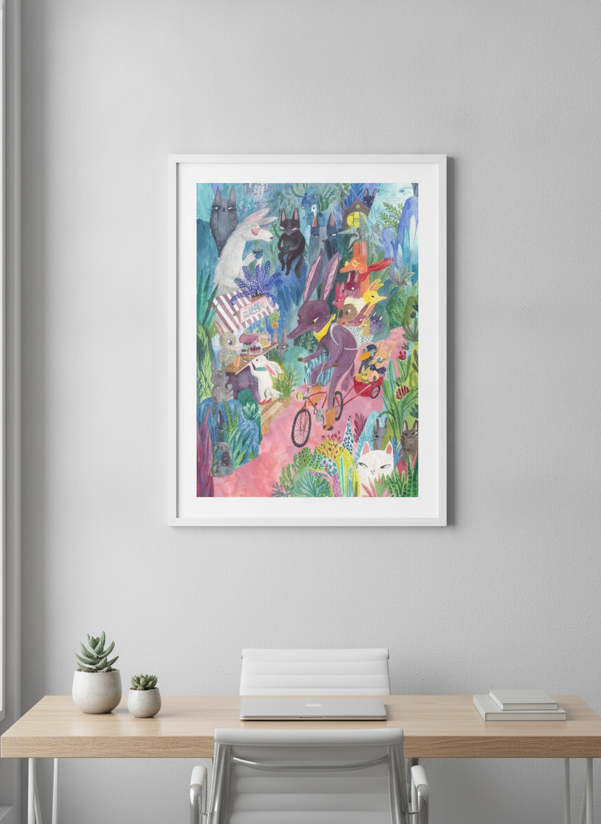 Contemporary wall art featured in a bright modern office workspace