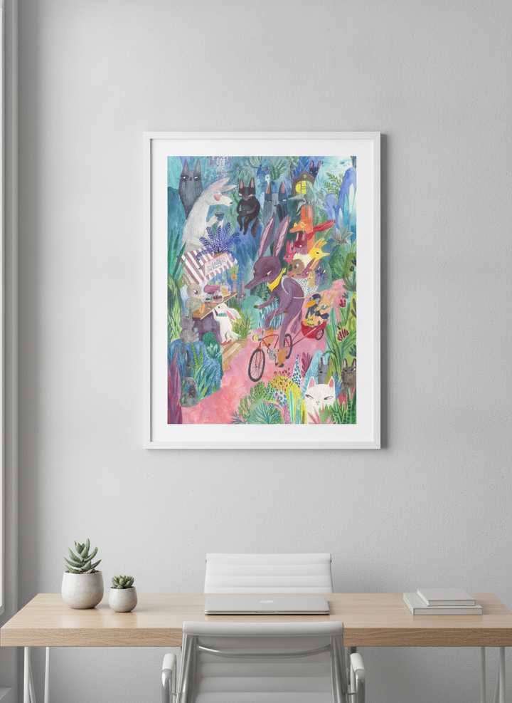 Contemporary wall art featured in a bright modern office workspace