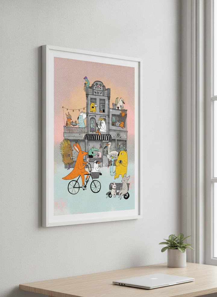 Contemporary wall art featured in a bright modern office workspace
