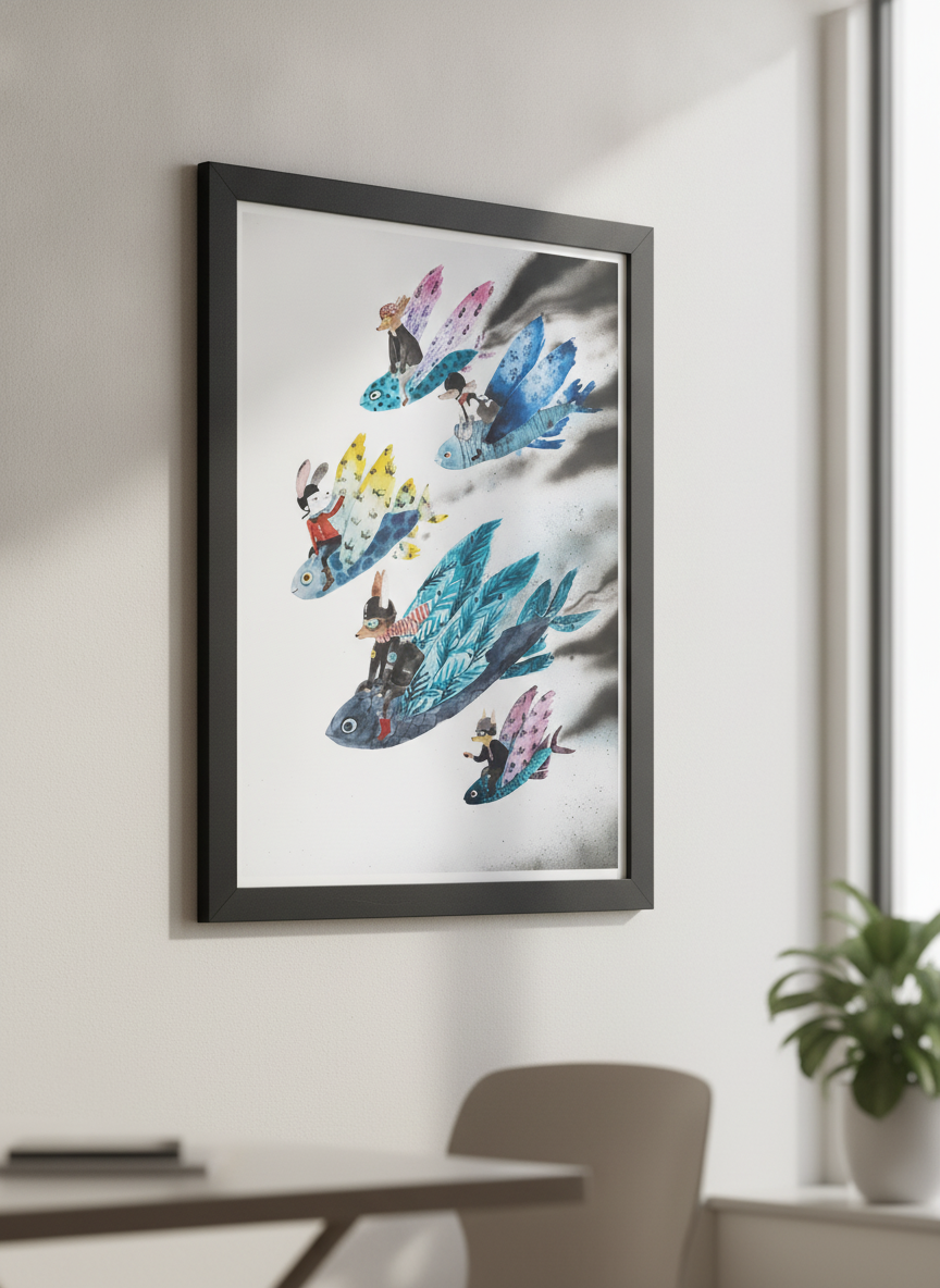 Contemporary wall art featured in a bright modern office workspace